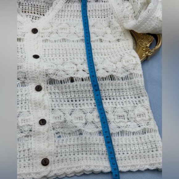 🆕 FARM Rio 🧿 NWOT White Crochet Button Up Cardigan Sweater, Sz S - Picture 15 of 15